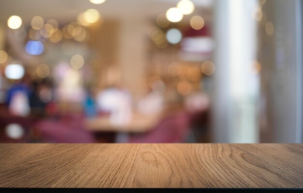 Foto close-up de uma mesa de madeira em um restaurante