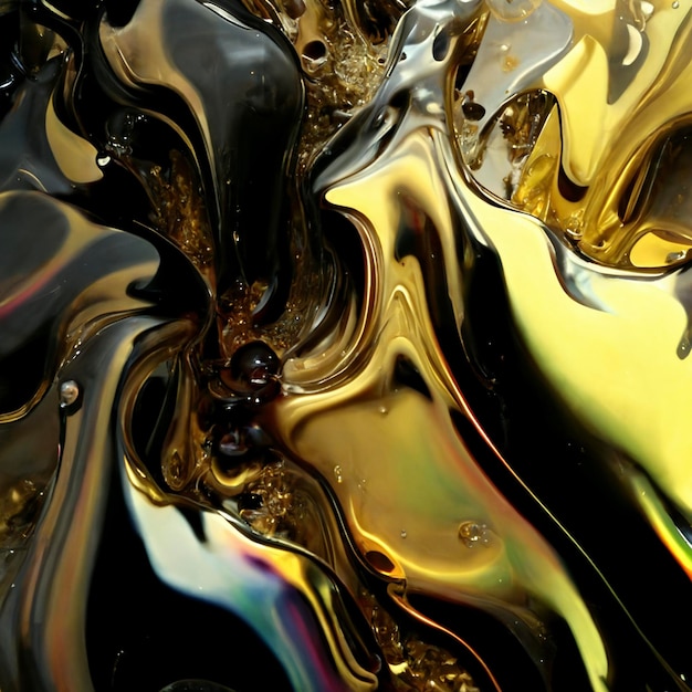 Close-up de uma mistura de líquido e ouro generativo ai