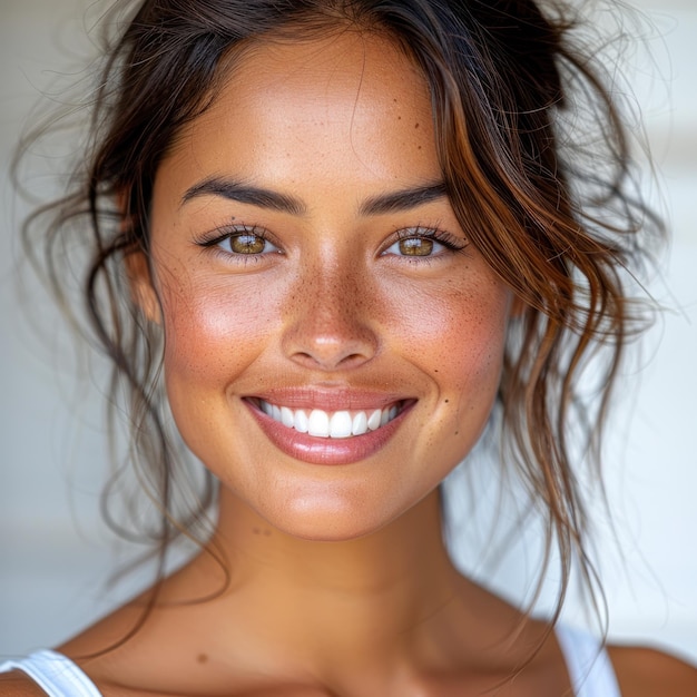 Close-up de uma mulher alegre sorrindo