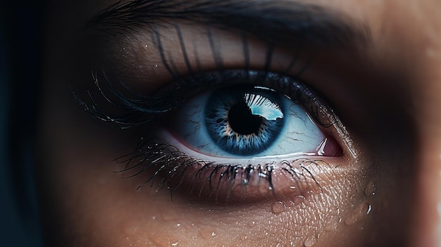 Close up de uma mulher com olhos azuis