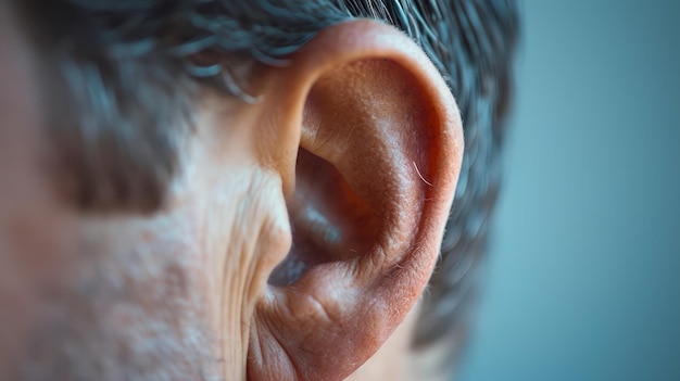 close-up de uma orelha de um homem com problema de audição
