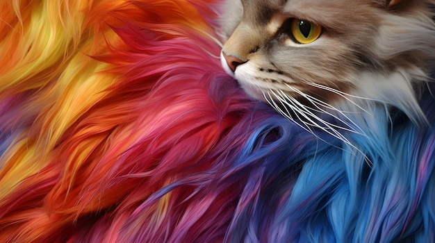 Close-up de uma pele de gato mostrando uma mistura de cores e tons