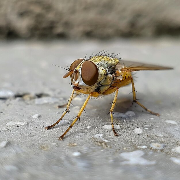 Close-Up de uma pequena mosca amarela em foco