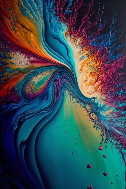 Close-up de uma pintura colorida em um fundo preto generativo ai