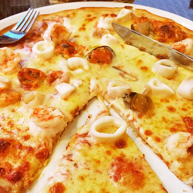 Foto close-up de uma pizza