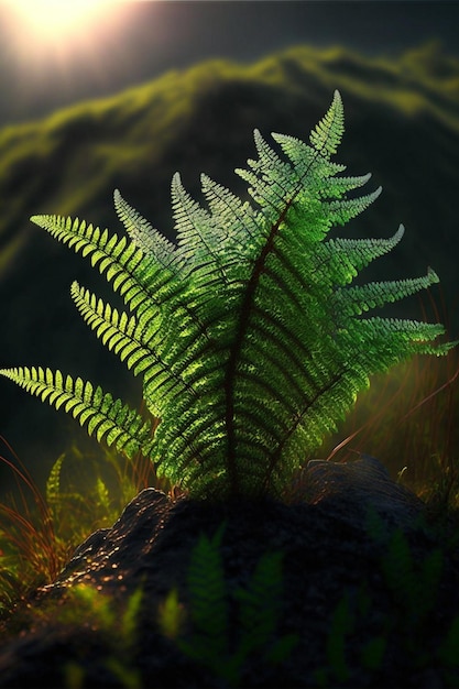 Close-up de uma planta em uma rocha generativa ai