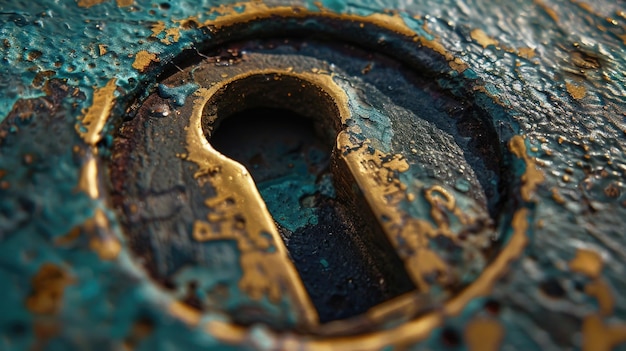 Close up de uma porta de metal com um buraco de chave ótimo para conceitos de segurança