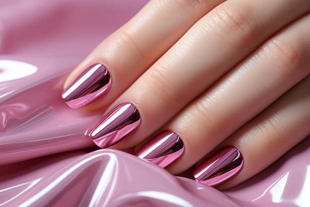 close-up de unhas com lindo design brilhante de manicure