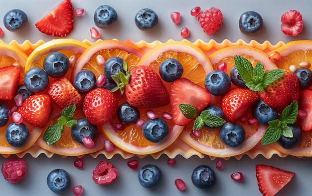 Close-up de várias frutas em superfície branca IA gerativa