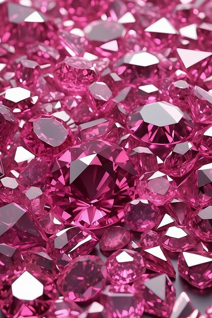 Close-up de várias pedras preciosas cor-de-rosa e brilhantes criadas usando tecnologia de IA generativa