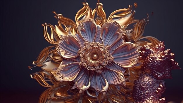 close-up decorativo de uma flor com um fundo azul Generative ai