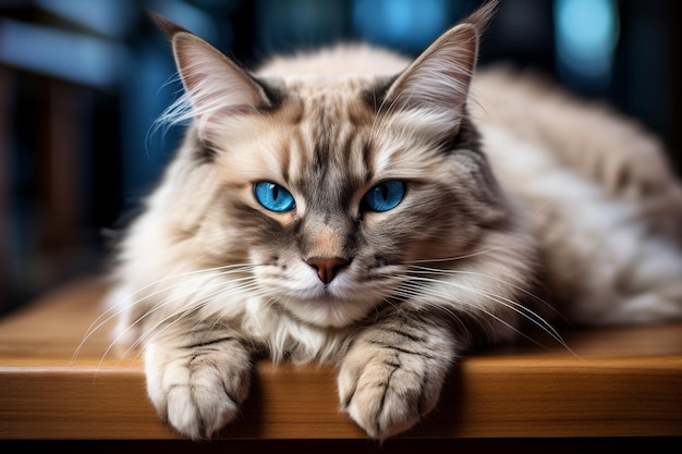 Foto close-up detalhado de gato siamês com olhos azuis piercing impressionantes belo retrato felino