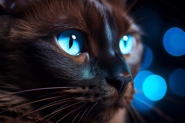 Foto close-up detalhado de um belo gato siamês com olhos azuis impressionantes e hipnotizantes