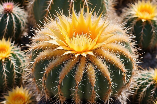 Close-up do cacto de bola dourada echinocactus fundo do cacto da bola dourada