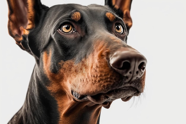 Close-up do cão Doberman Pinscher marrom-preto em fundo branco Generative AI AIG16