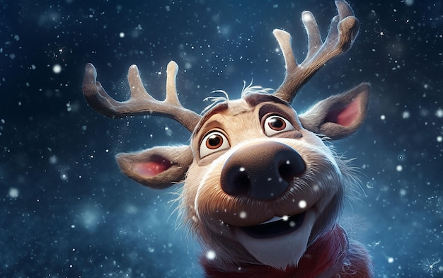 close-up do cervo do Papai Noel está nevando
