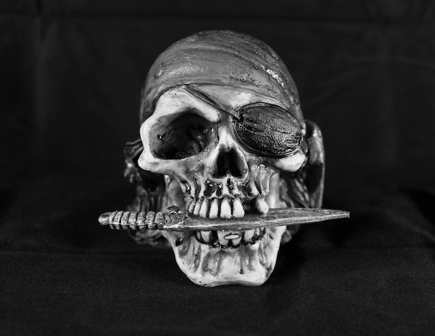 Foto close-up do crânio de pirata