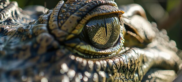 Foto close-up do crocodilo do nilo crocodylus niloticus olho ao sol generative ai