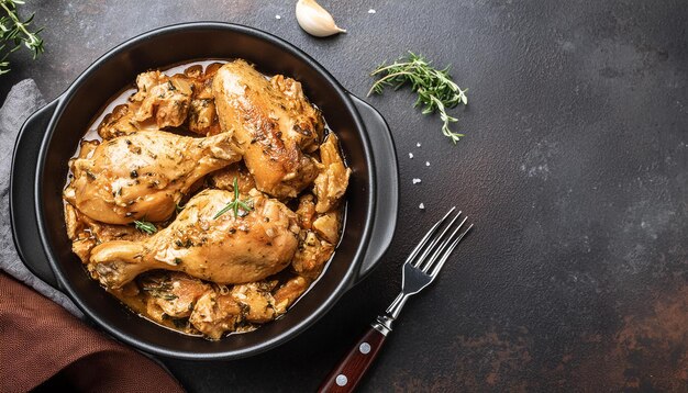 Foto close-up do delicioso pollo alla cacciatora prato tradicional italiano comida de frango saborosa para o jantar