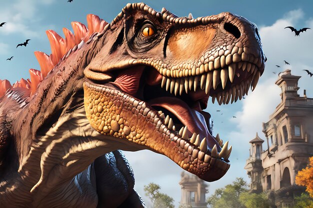 Foto close-up do dinossauro tyrannosaurus rex em 3d