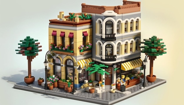 Close-up do edifício estilo lego com ai generativo de pequena casa geminada