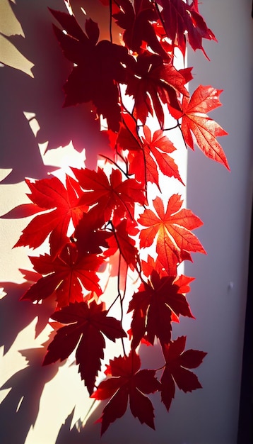 Close-up do galho de árvore com folhas vermelhas nele generativo ai