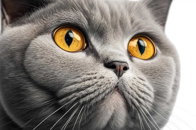 Close-up do gato British Shorthair com fundo branco muito alta qualidade Generative AI AIG16