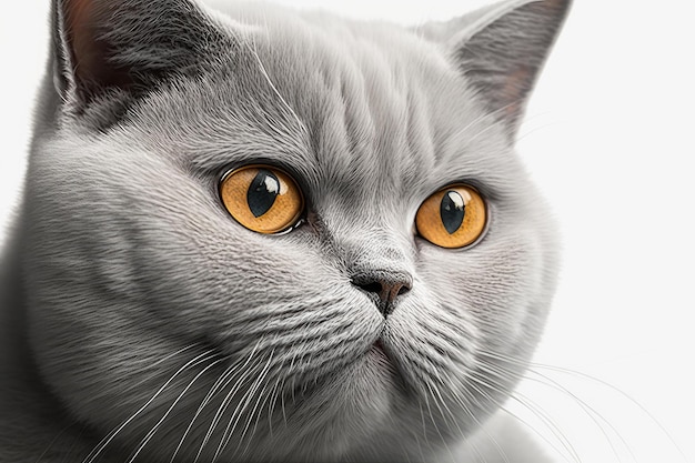 Close-up do gato British Shorthair com fundo branco muito alta qualidade Generative AI AIG16