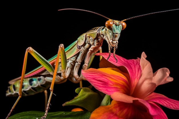 Foto close-up do mantis floral em banda em close-up do inseto do ramo