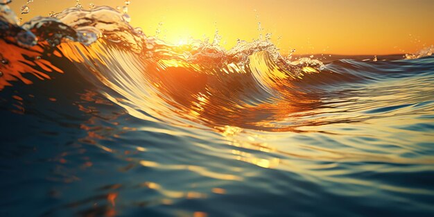 Foto close-up do mar de ondas do oceano à luz do pôr-do-sol de verão conceito de férias de viagem ia geradora