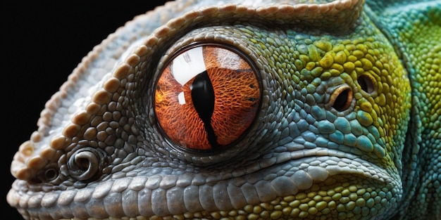 Close-up do olho de uma iguana verde Macro