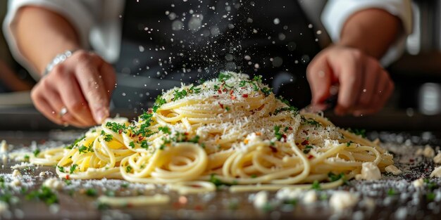 Close-up do processo de cozinha de massas caseiras chef fazer frescas massas tradicionais italianas