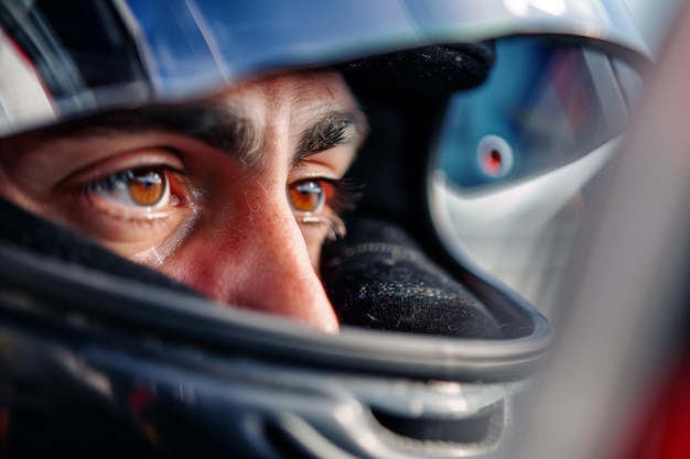 Close-up do rosto focado dos pilotos durante a corrida