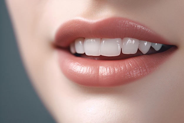 Close-up dos lábios da mulher 039 com dentes brancos