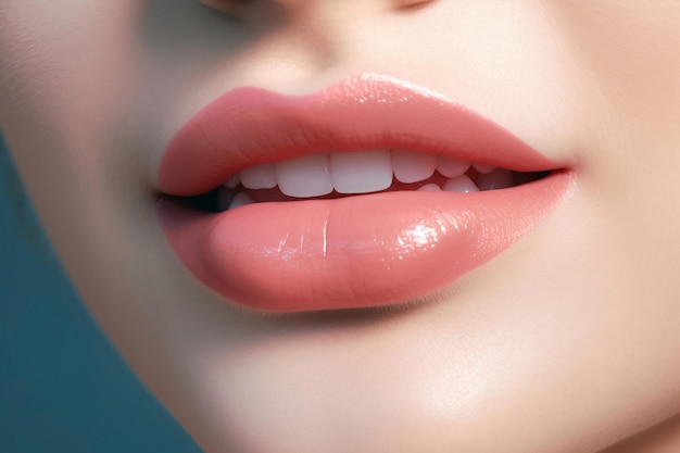 Close-up dos lábios da mulher 039 com dentes brancos