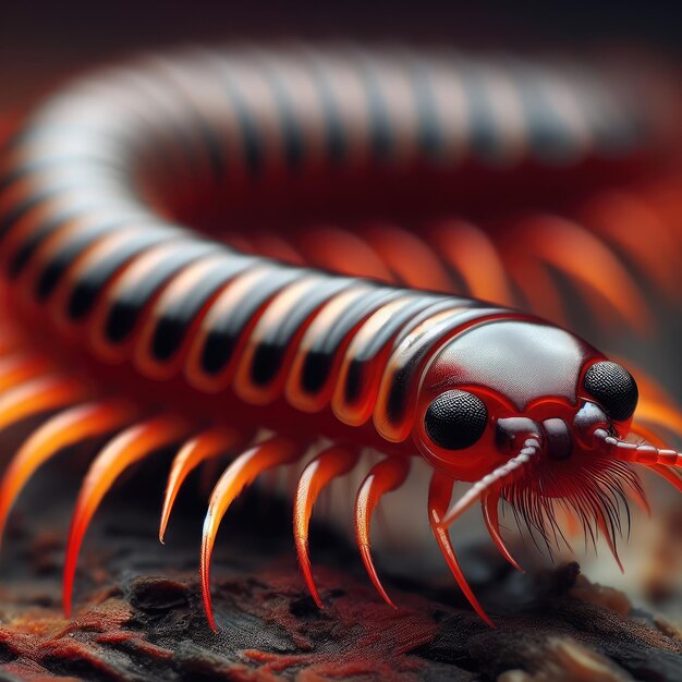 Foto close-up eines hundertfüßlers auf einem blumen-makro-insekten-hintergrund