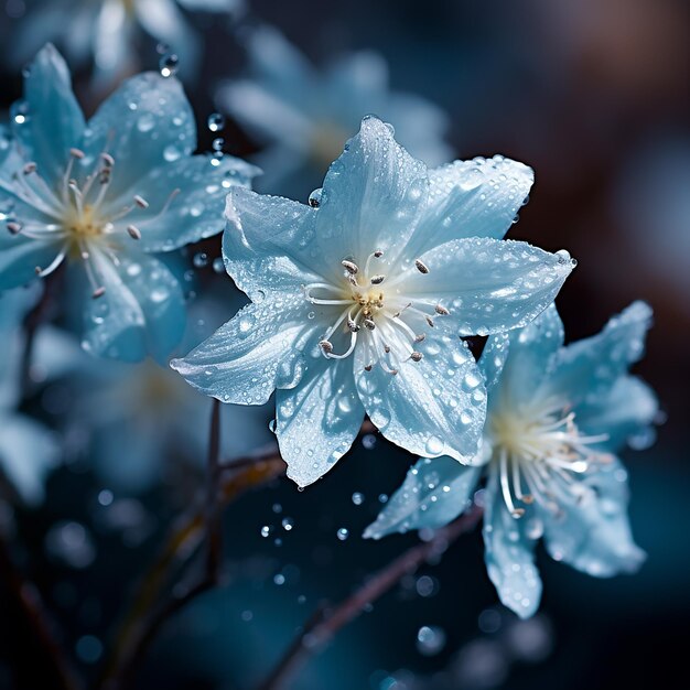 Foto close-up em 3d de flocos de neve à deriva no inverno