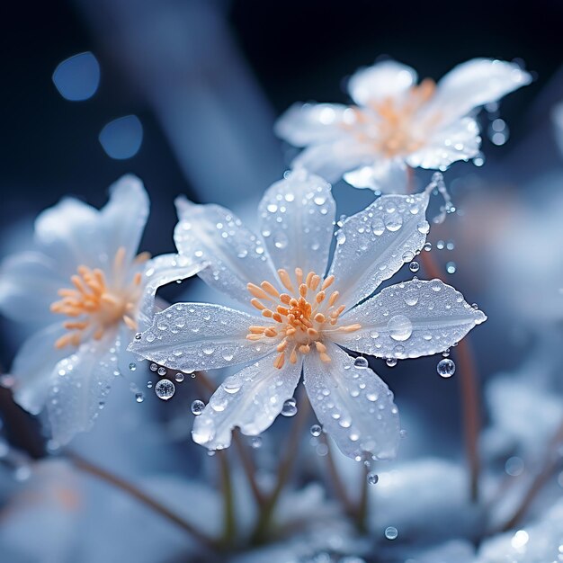 Foto close-up em 3d de flocos de neve à deriva no inverno