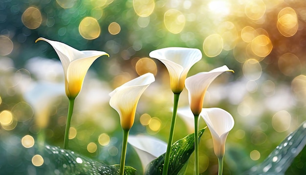 Foto close-up em flor de lírio calla com fundo bokeh zantedeschia aethiopica