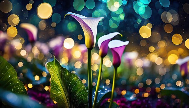 Foto close-up em flor de lírio calla com fundo bokeh zantedeschia aethiopica