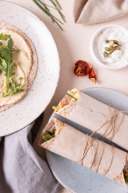 Foto close-up em lanches alimentares (saudáveis-não saudáveis)