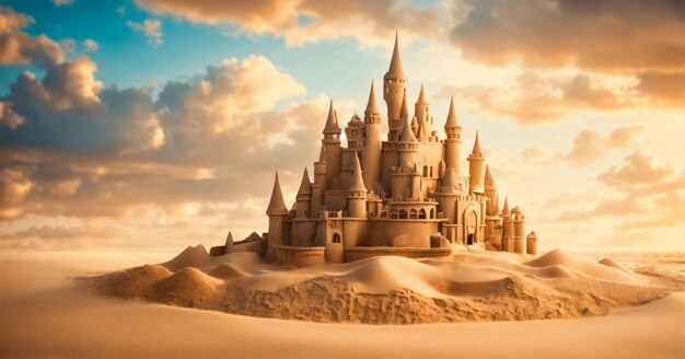 Close-up em um castelo feito de areia
