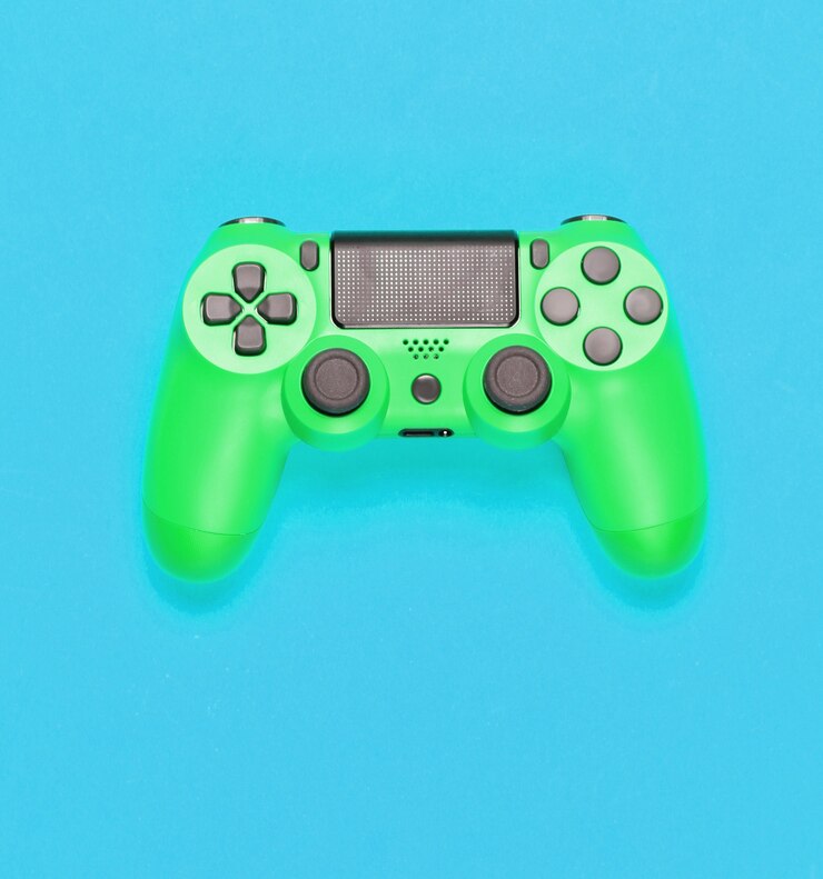 Foto close-up em um gamepad verde moderno isolado