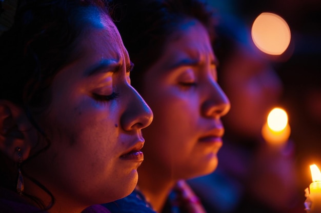 Foto close-up de los fieles con los ojos cerrados en la oración generativa ai