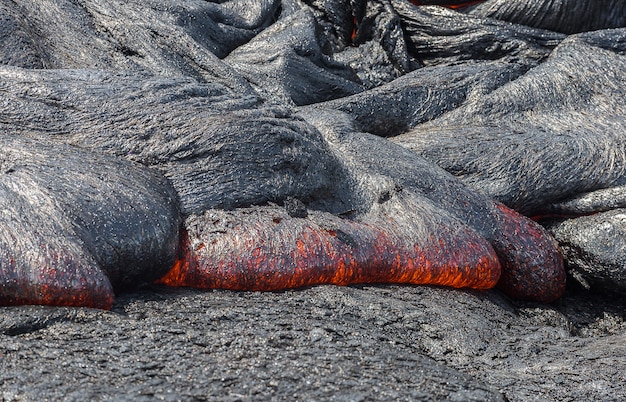 Close-up fluxo de lava no campo de lava