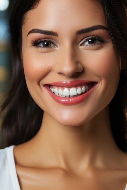 Foto close up foto de uma bela mulher boca com dentes brancos