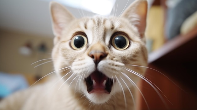 Close-up-Foto einer komischen, schockierten Burmilla-Katze, die seine Zunge herausstreckt