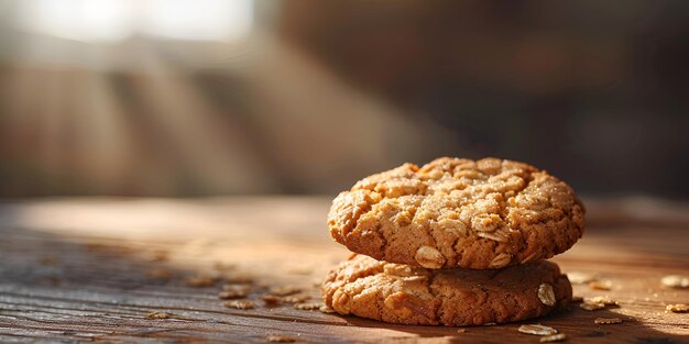 Foto un close-up de galletas en una mesa con una luz brillando detrás de ellos