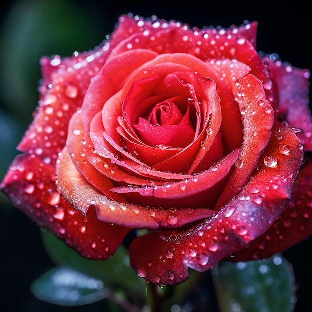 Close-up de una hermosa rosa con gotas de agua en ella