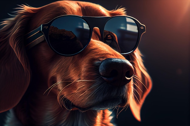 Close up Hund mit Sonnenbrille Generative Ai